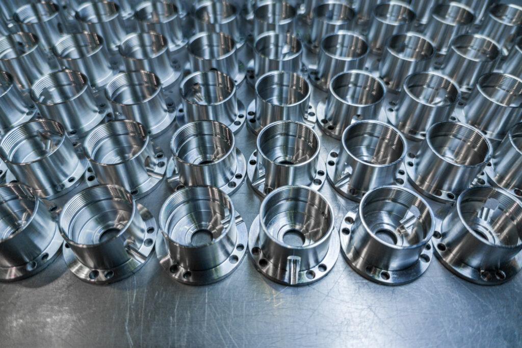 High-volume manufactured metal parts after undergoing quality assurance checks